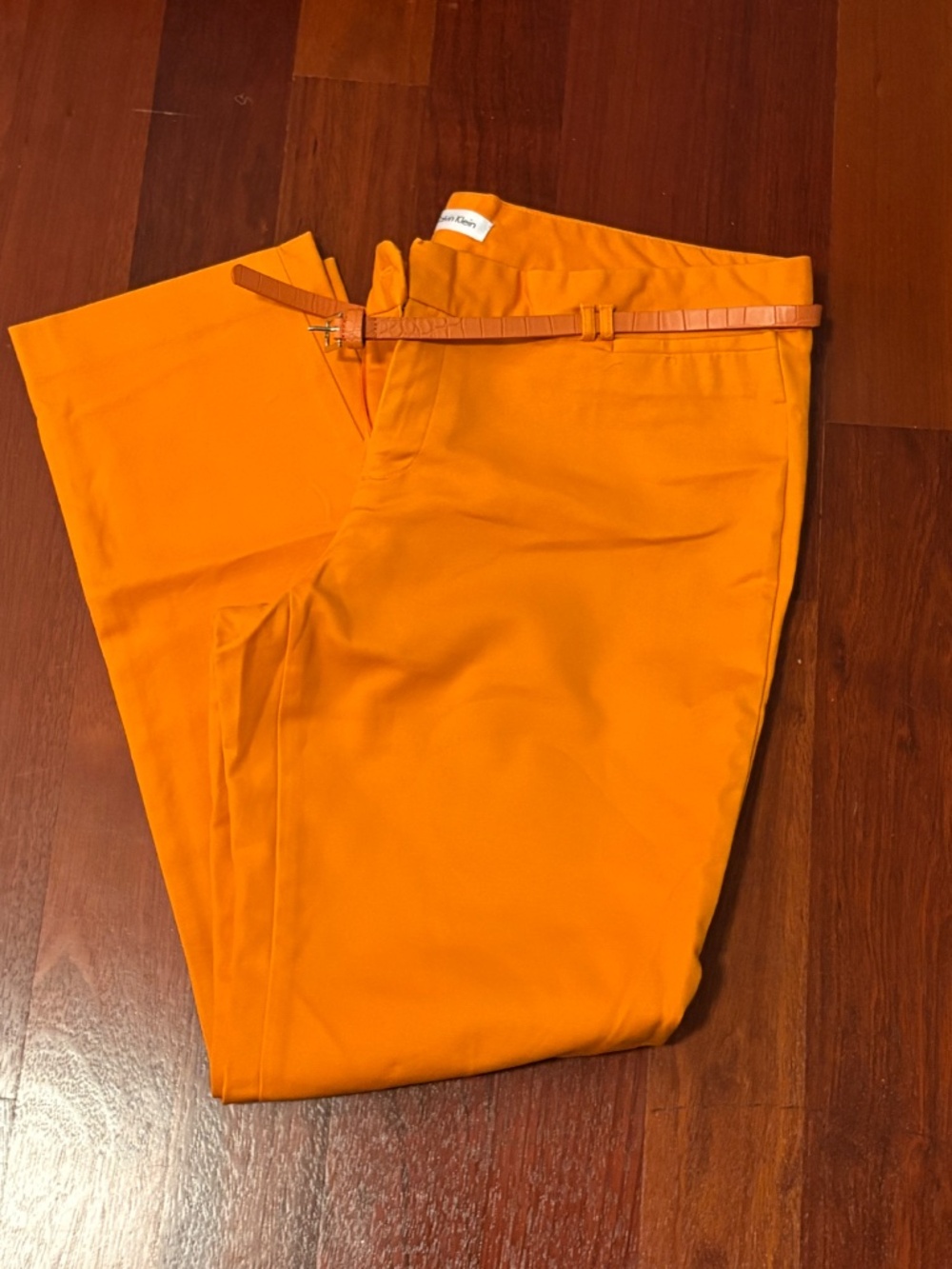 Calvin Klein Slim Tailored Trousers in Vibrant Orange with Matching Belt
